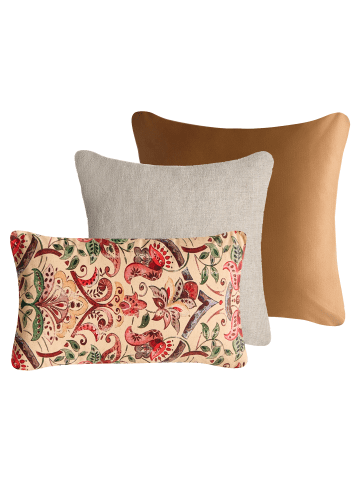 Beliani 3er-Set Dekokissen DYERA in Bunt/Braun/Beige - 45x45cm / 30x50cm