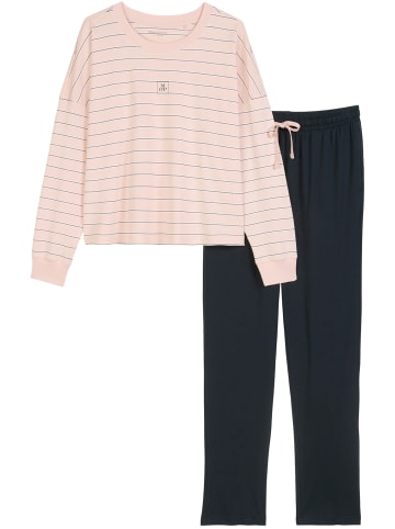 Marc O'Polo Pyjama Blend & Pair Cotton in rose mauve stripe/dark navy