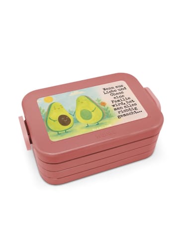 Mr. & Mrs. Panda Brotdose Avocado Pärchen Design mit Spruch in Rot Pastell