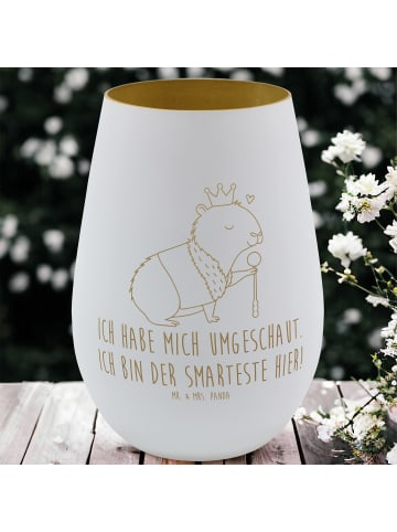 Mr. & Mrs. Panda Gold Windlicht Capybara König mit Spruch in Weiß