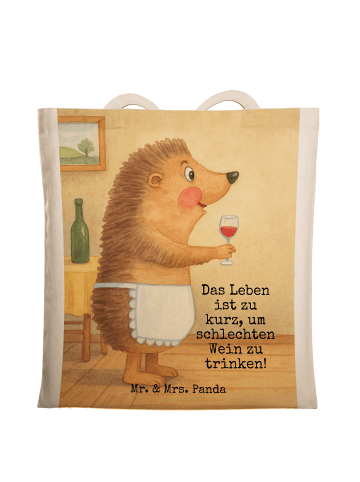 Mr. & Mrs. Panda Tragetasche Igel Wein Design mit Spruch in Weiß