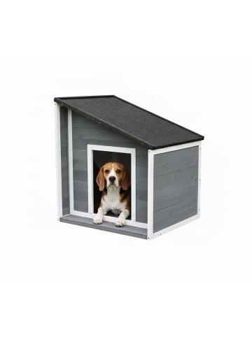 relaxdays Hundehütte in Grau/ Weiß – (B)71 x (H)77 x (T)58 cm