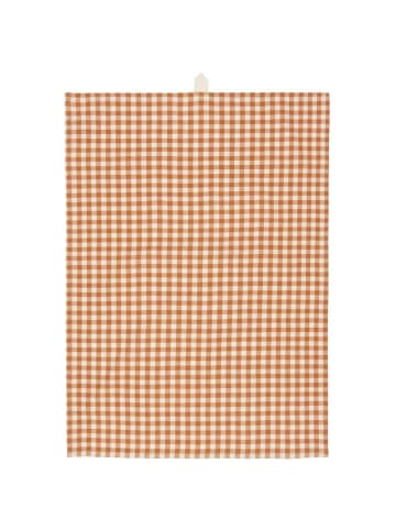 IB Laursen Geschirrtuch mit kleinen naturfarbigen Karos in rostbraun