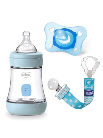 Chicco 3-tlg. Geschenkset PP-Flasche Perfect5 150 ml + Schnuller in blau