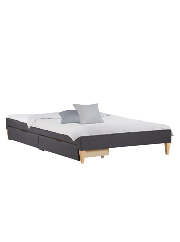 Homestyle4u Polsterbett 140x200 mit 2 Bettkästen in Grau mit Lattenrost