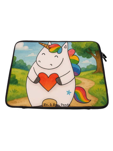 Mr. & Mrs. Panda Laptop Tasche Einhorn Herz Design ohne Spruch in Weiß