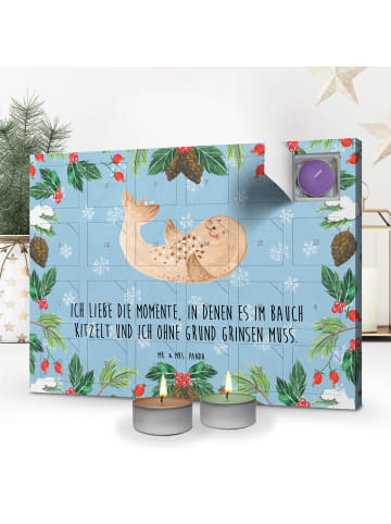 Mr. & Mrs. Panda adventskalender kerzen Robbe Liegen mit Spruch in Eisblau