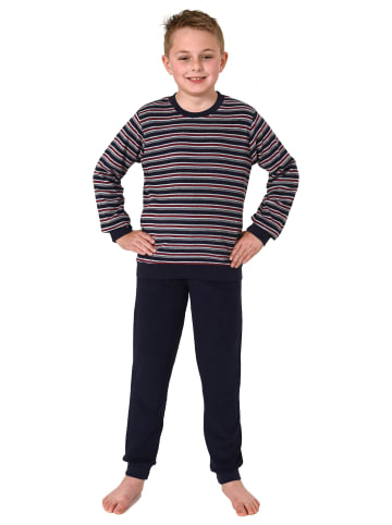 NORMANN Frottee Schlafanzug Pyjama langarm Bündchen Streifen - 77012 in marine