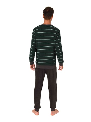 NORMANN Langarm Schlafanzug Frottee Bündchen in grün