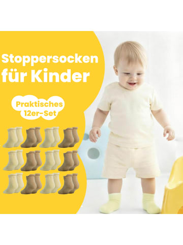 Yalion 12 Paar rutschfeste Socken, Wildleder-Aussehen, gelb/dunkelgelb
