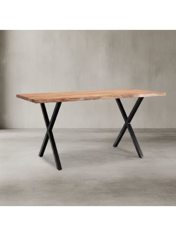 KADIMA DESIGN Schreibtisch Massivholz, Industrial X-Beine, Baumkante