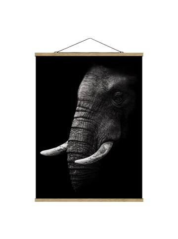 WALLART Stoffbild mit Posterleisten - Dunkles Elefanten Portrait in Schwarz-Weiß