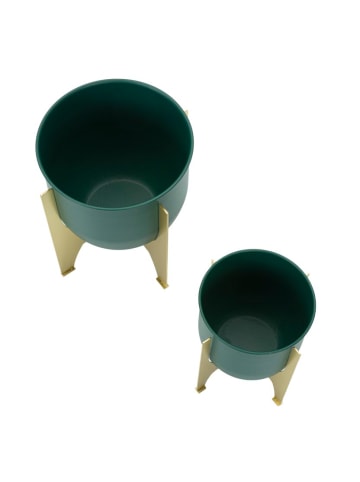 Mauro Ferretti Gold- und grüne Metall-Pflanztöpfe, 2er-Set, Ø 24,5 x 26–19 x 21 cm