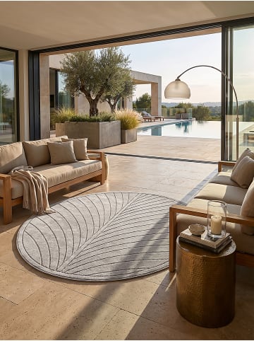 KADIMA DESIGN Outdoor-Teppich ENGADIN Blattmuster Kurzflor Wohnzimmer Veranda in Silbergrau