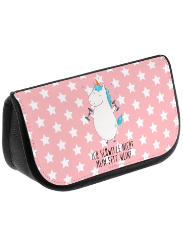 Mr. & Mrs. Panda Kosmetiktasche Einhorn Fitness mit Spruch in Rot Pastell