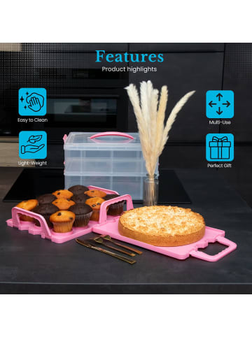 Intirilife Transportbox Behälter für Kuchen und Cupcakes 36.1 x 26.1 x 21.2 cm in Pink