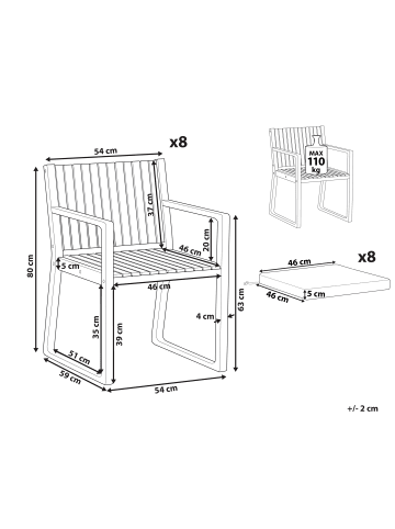 Beliani 8er-Set Gartenstuhl SASSARI II in Braun/Grün