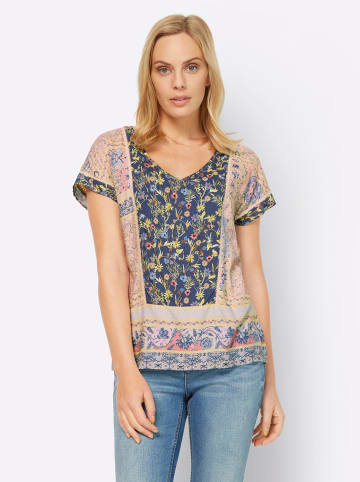 Heine Druckbluse in jeansblau-hellrosé-bedruckt