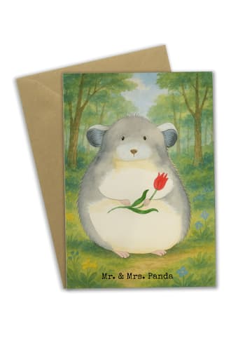 Mr. & Mrs. Panda Glückwunschkarte Chinchilla Blume Design ohne S... in Weiß