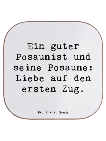 Mr. & Mrs. Panda Glasuntersetzer Spruch Posaune Liebe mit Spruch in Weiß
