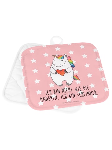 Mr. & Mrs. Panda Topflappen Einhorn Herz mit Spruch in Rot Pastell