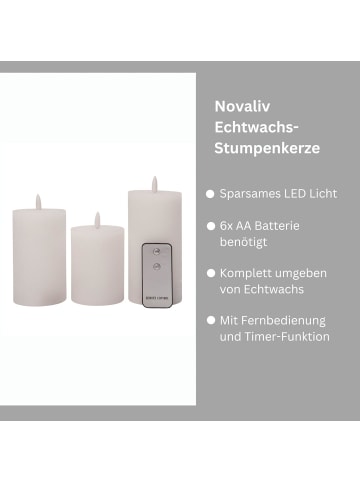 Novaliv 3er Set Led Kerzen 7,5cm ø Kerze flackernde Flamme mit Fernbedingung W in Weiß