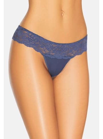 Teyli Damen Tanga mit floraler Spitze Comfo in blau