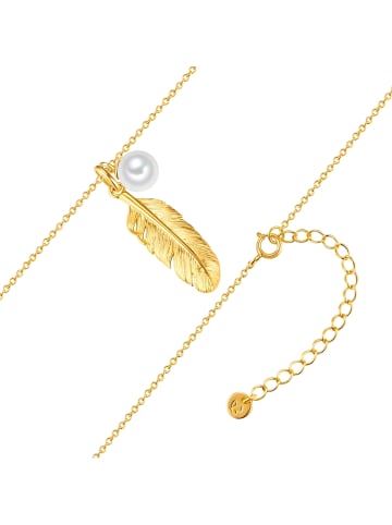 Glanzstücke München Kette Feder aus Sterling Silbermit Süßwasser-Zuchtperle in gelbgold