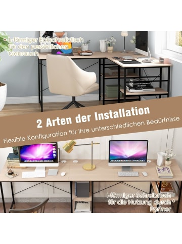 COSTWAY Schreibtisch L-Form in Beige