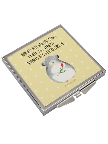 Mr. & Mrs. Panda Frauen Spiegel Chinchilla Blume mit Spruch in Gelb Pastell