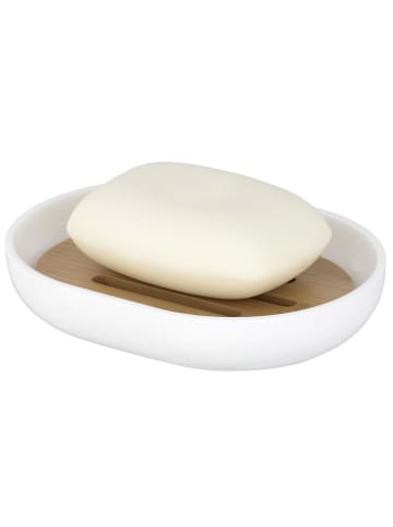 Wenko POSA Bambus und Kunststoff Seifenschale in Weiß, (B) 9 x (H) 2,5 x (L) 12,5 cm