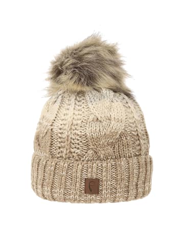Faera Warme Strickmütze mit Bommel Zopf Design Farbverlauf in Braun