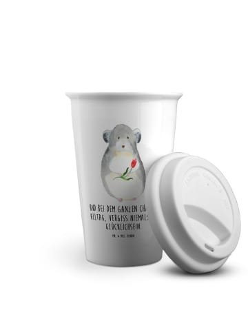 Mr. & Mrs. Panda ToGo Kaffeebecher Chinchilla Blume mit Spruch in Weiß
