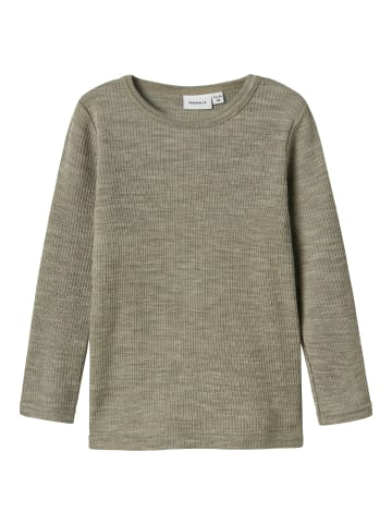 name it Langarmshirt Merinowolle NMNWAX WOOL RIB LS TOP in dried sage