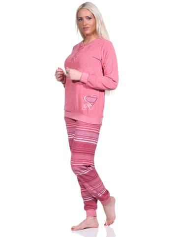 NORMANN Frottee Schlafanzug langarm Bündchen Hose gestreift - 75883 in altrose