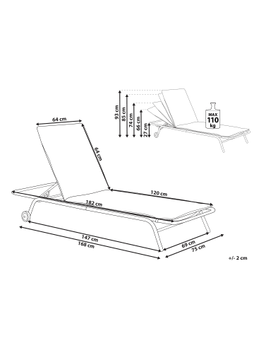 Beliani Gartenliege VOLTERRA in Grau - (W) 75 x (H) 27 x (L) 168 cm