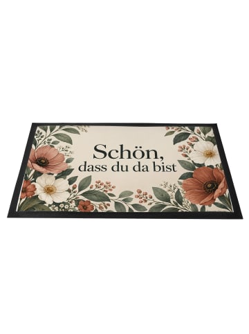 Mr. & Mrs. Panda Fußabstreifer Blumen elegant Design mit Spruch in Weiß