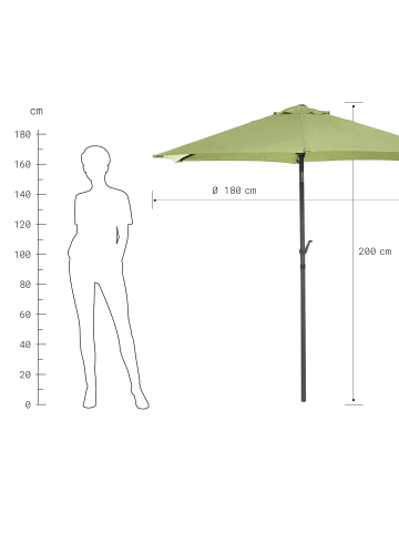 Butlers Sonnenschirm mit Kurbel Ø180cm SIESTA in Olivgrün
