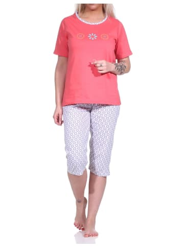 NORMANN Schlafanzug Capri Pyjama BlümchenMuster und Caprihose - 74527 in rot