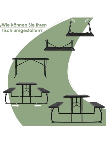 COSTWAY Picknicktisch Klappbar mit Bänken 136cm in Schwarz