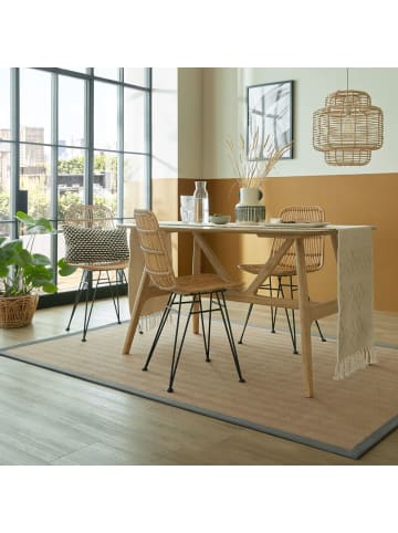 KADIMA DESIGN Jute-Teppich Fischgrätenmuster Bordüre rutschfest Naturfaser in Grau