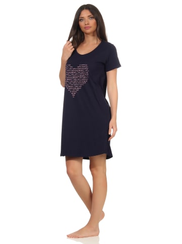 NORMANN kurzarm Nachthemd Schlafshirt Herz - 60321 in marine