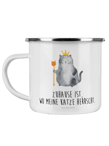 Mr. & Mrs. Panda Emaille Tasse Katze König mit Spruch in Weiß