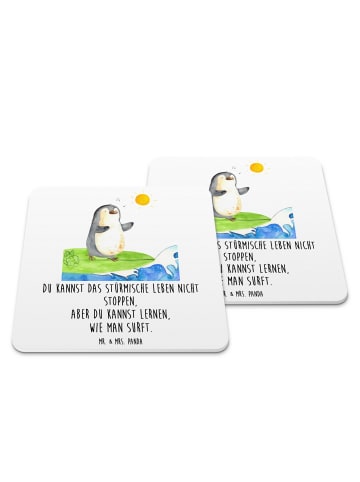 Mr. & Mrs. Panda Untersetzer Pinguin Surfer mit Spruch in Weiß