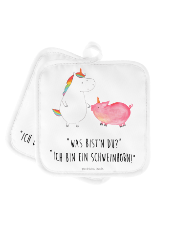 Mr. & Mrs. Panda kochhandschuhe Einhorn Schwein mit Spruch in Weiß