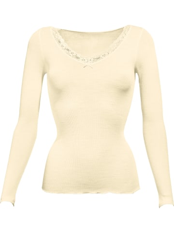Nina von C. Seide, Spitze, Wolle, Feinripp Unterhemd, langarm in creme
