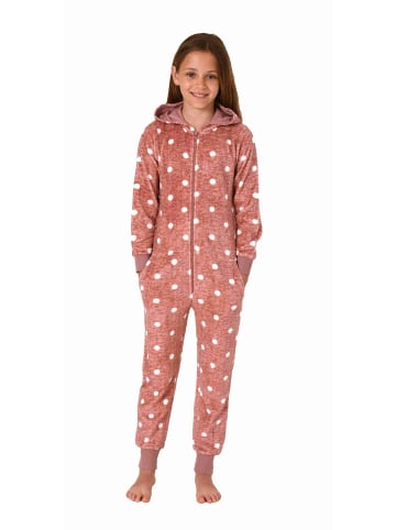 NORMANN Jumpsuit Schlafanzug Overall Coralfleece Tupfen - 76795 in rosa
