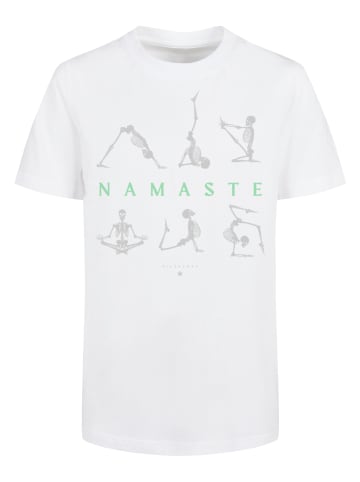 F4NT4STIC Basic Kids Tee Namaste Yoga Skelett Halloween in weiß