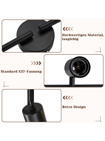ZMH Deckenleuchte in Schwarz 4-flammige E27 schwenkbar Vintage Deckenstrahler