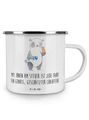 Mr. & Mrs. Panda Tasse Emaille Chauffeur Genussfahrt mit Spruch in Weiß